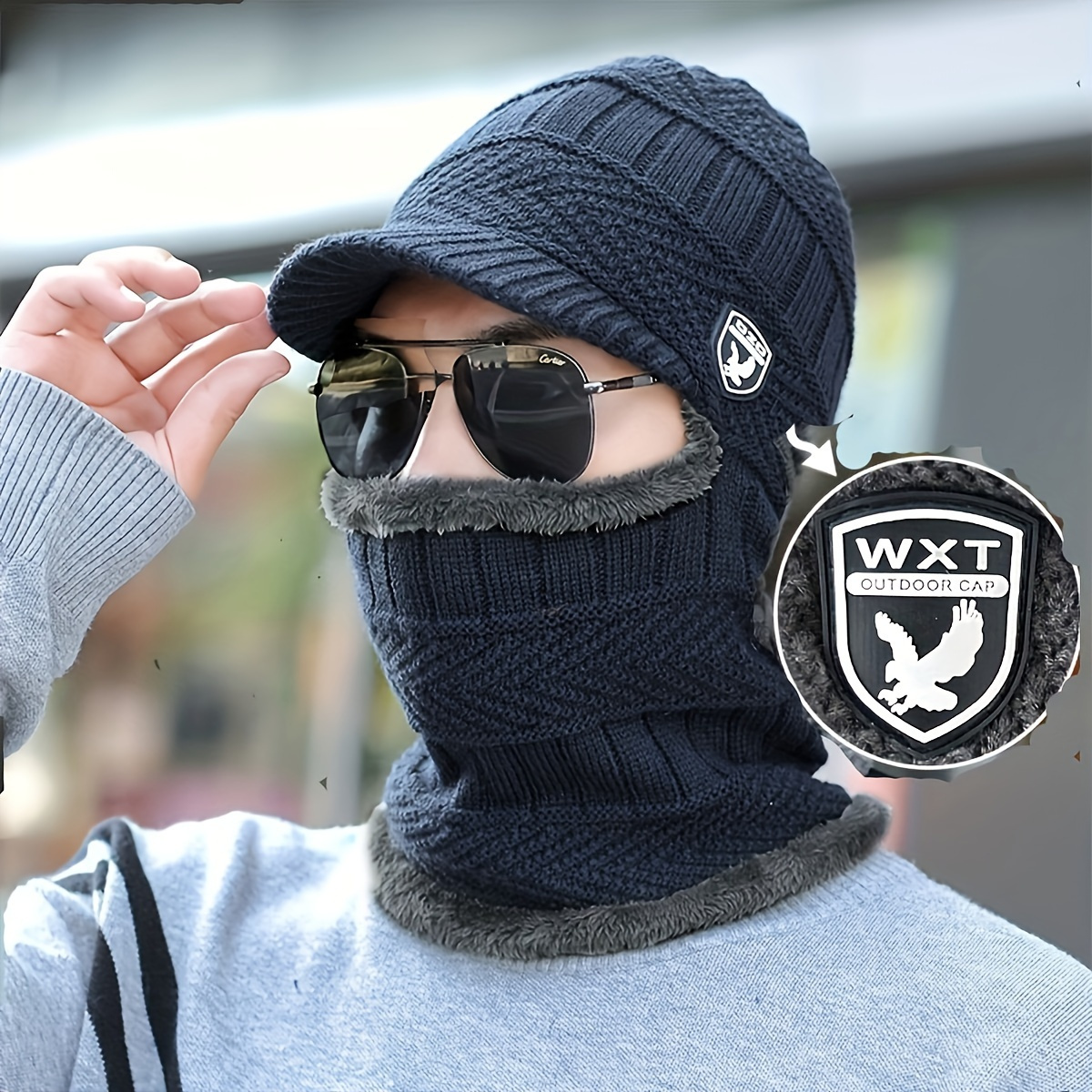 Earmuffs Thickened Cap Plain Knit Balaclava Balaclava Half Face