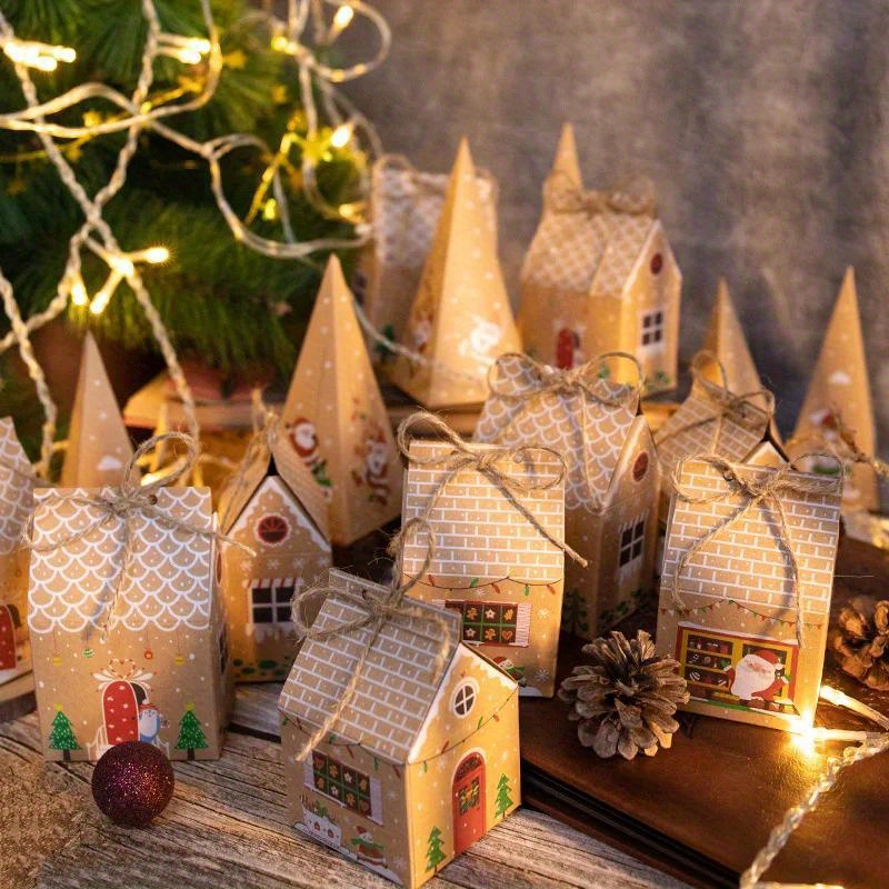 

Coffrets Cadeaux De Noël Mixtes, 24 Pièces, Calendrier De L'avent, Maison En Pain D'épices, Boîte En Papier, Emballage De Fête De Noël Et Du Nouvel An, Sacs Fournitures