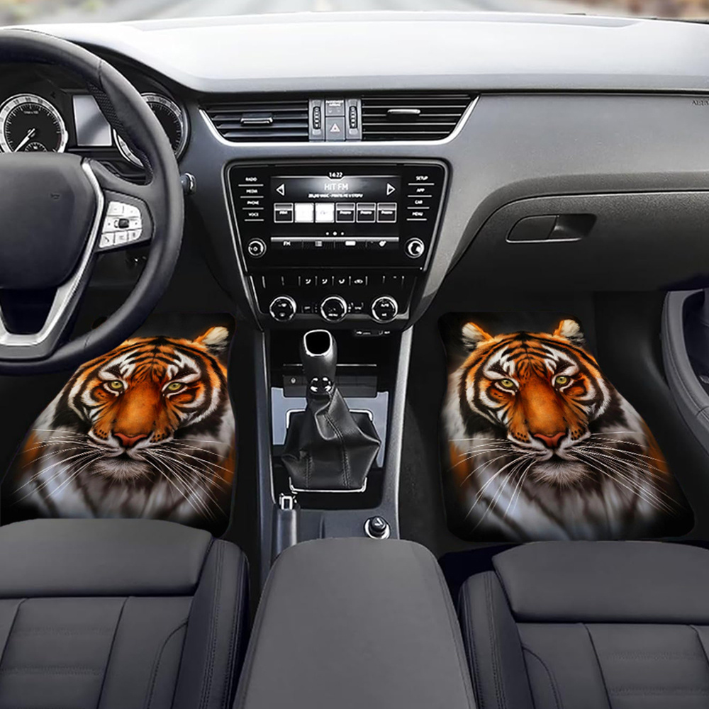 

1pc/2pcs/4pcs Tiger Pattern Car Floor Mats, Non-slip Fabric Surface Floor Mats For Car, Universal Water Absorbing Foot Mats