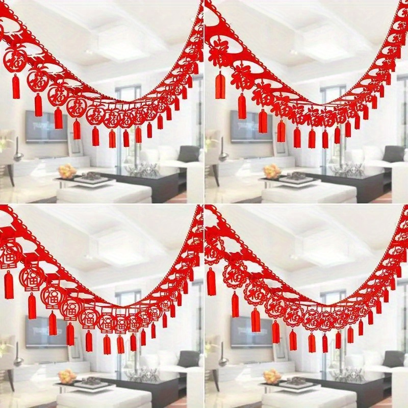 

1pc Diy Non- Woven Chinese New Year Traditional Spring Festival Fu Chun Banner Hanging Flags Ornament Party Decorations