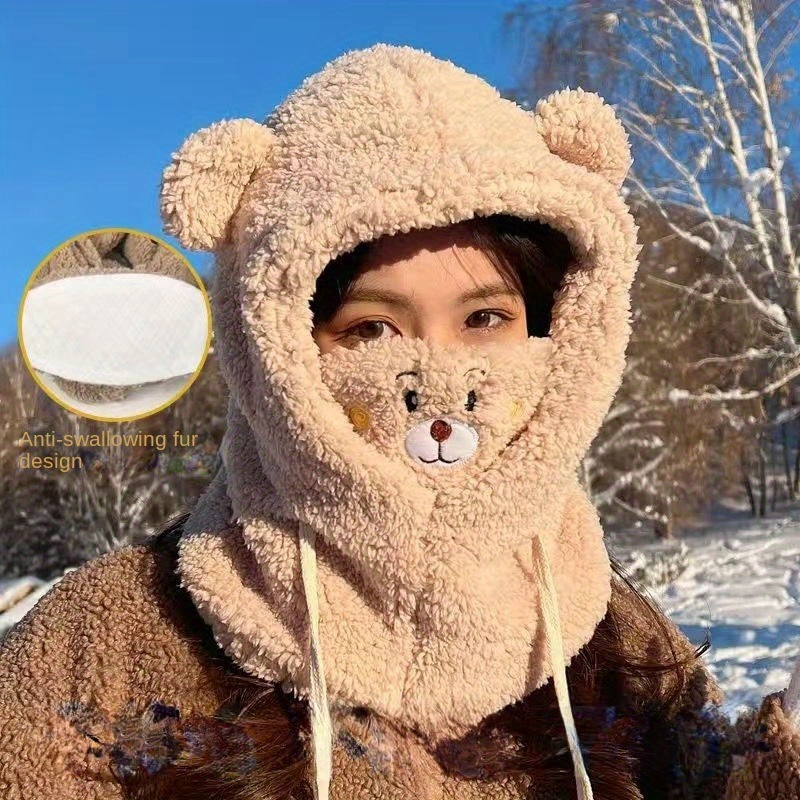 Cartoon Bear Fuzzy Hat Kawaii Bonnet D'hiver Masque Chapeau - Temu