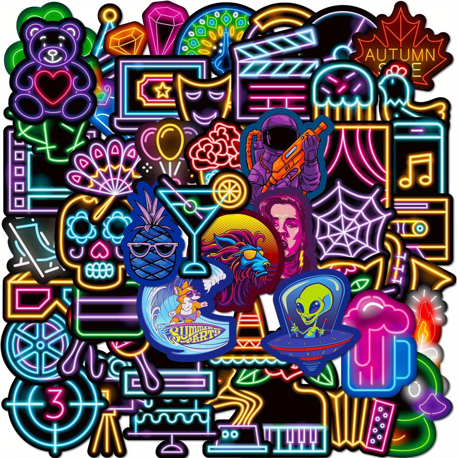 Cool Neon Graffiti Sticker Pack Water Bottle Stickers - Temu