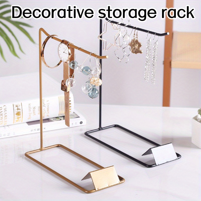 1pc Metal 3-Tier Earrings Organizer Jewelry Display Stand With  Multifunction Wooden Base