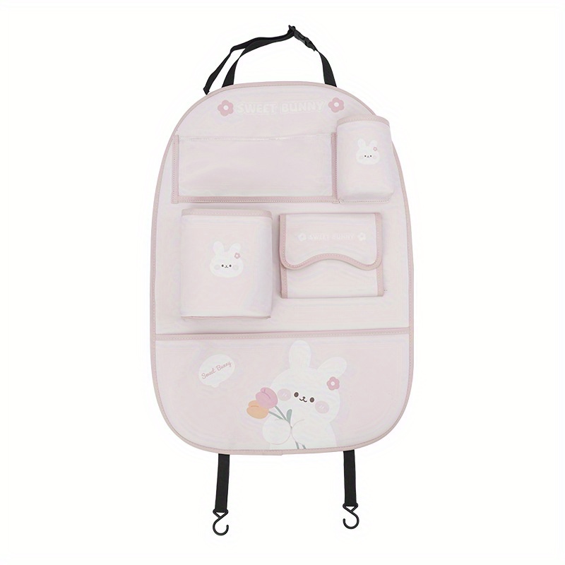 E-shop Multifunktionaler Auto-Rücksitz-Organizer, Kreativer Schutz vor Tritzen, Niedliche Auto-Aufbewahrungsbox mit Cartoon-Tulpen-Bär-Hasen-Druck,