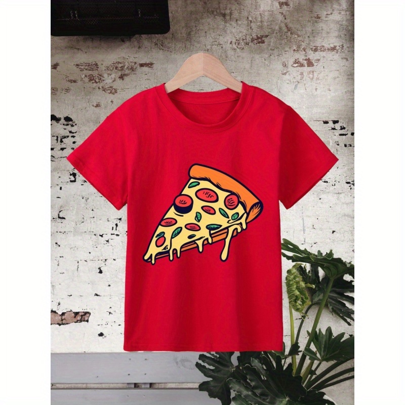 

Boy's Pizza Print Cute T-shirt Clothing Casual Round Neck Short Sleeve Comfy Outdoors Outfit For Kids