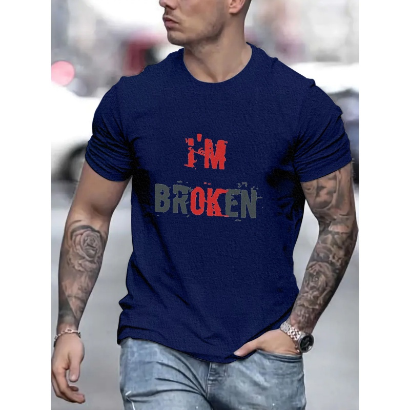 

Broken Print T Shirt, Tees For Men, Casual Short Sleeve T-shirt For Summer