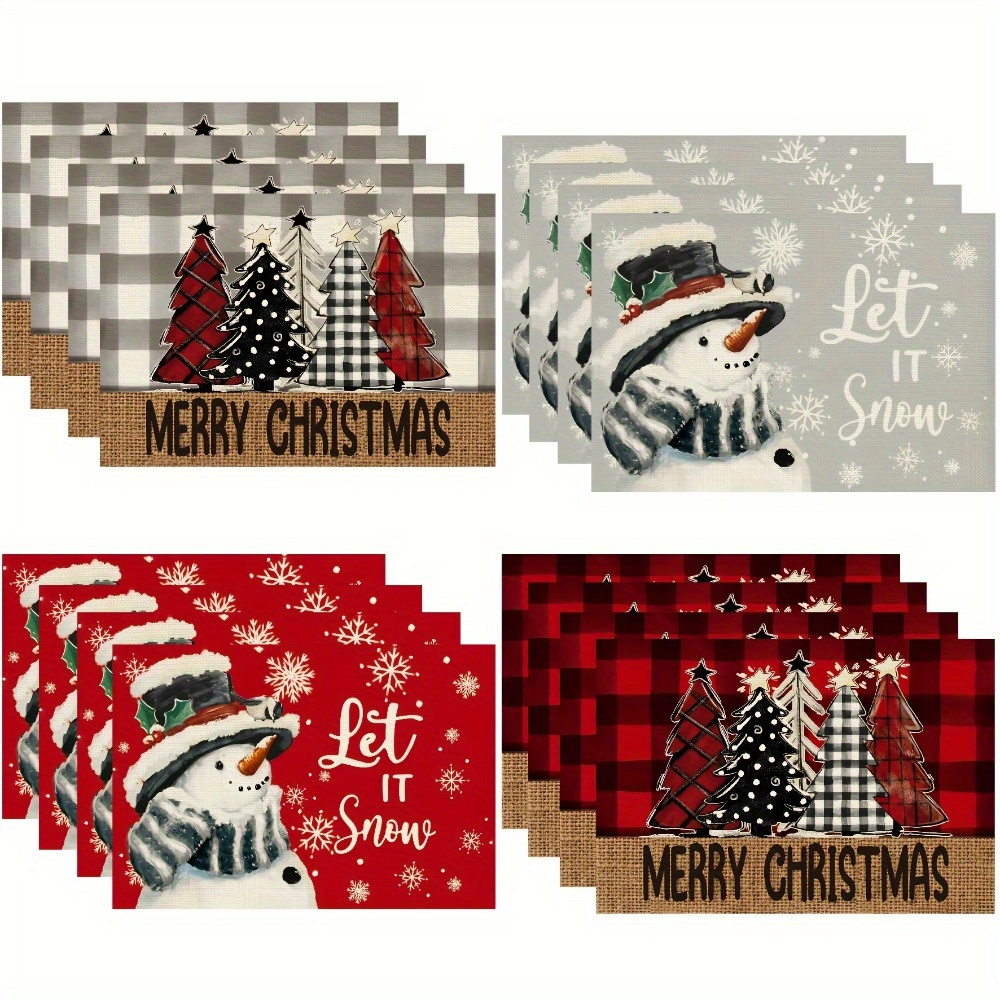 Linen Placemats Merry Christmas Theme Placemats Set Xmas - Temu