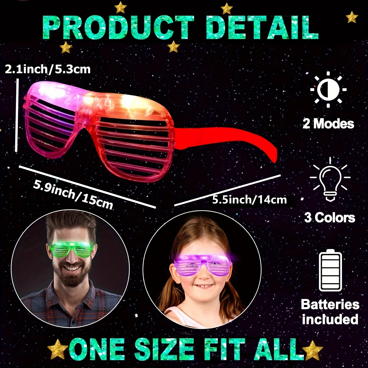 Tri Color Light Up Glow Flashing LED Glasses