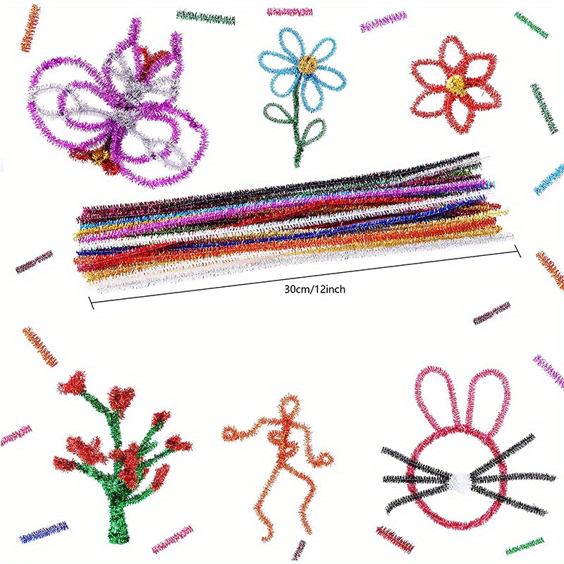 100pcs Glitter Pipe Cleaners,Chenille Stems Metallic Sparkle Craft Pipe  Cleaner For DIY Art And Crafts Creative Projects Christmas Presents/ Gifts