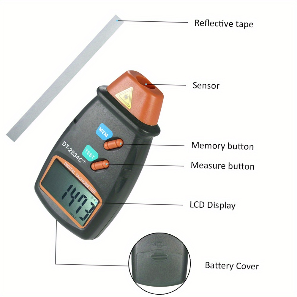 Contagiri Digitale Laser Portatile Tachimetro Senza Contatto  2.5RPM-99999RPM Display LCD Misuratore Di Velocità Del Motore Con Nastro  Riflettente 3 Pezzi - Temu Italy