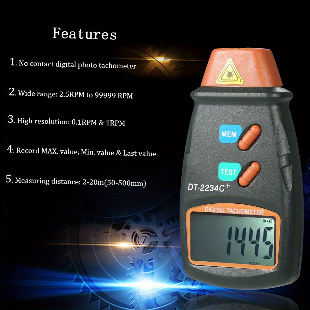 Handheld Digital Tachometer, Non Contact Tachometer