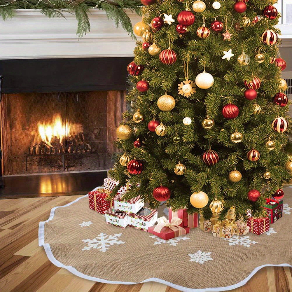 White Christmas Tree Skirt Golden Tree Snowflake Decor Tree - Temu