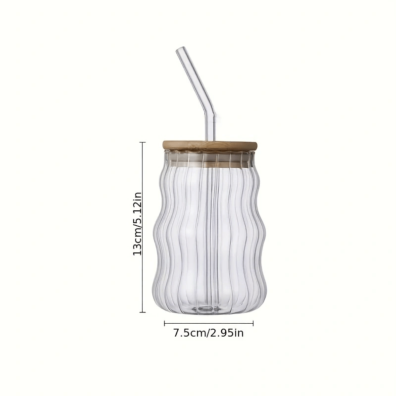 Drinking Glass Mugs with Bamboo Lids and Straws 470ml Drinking Jar