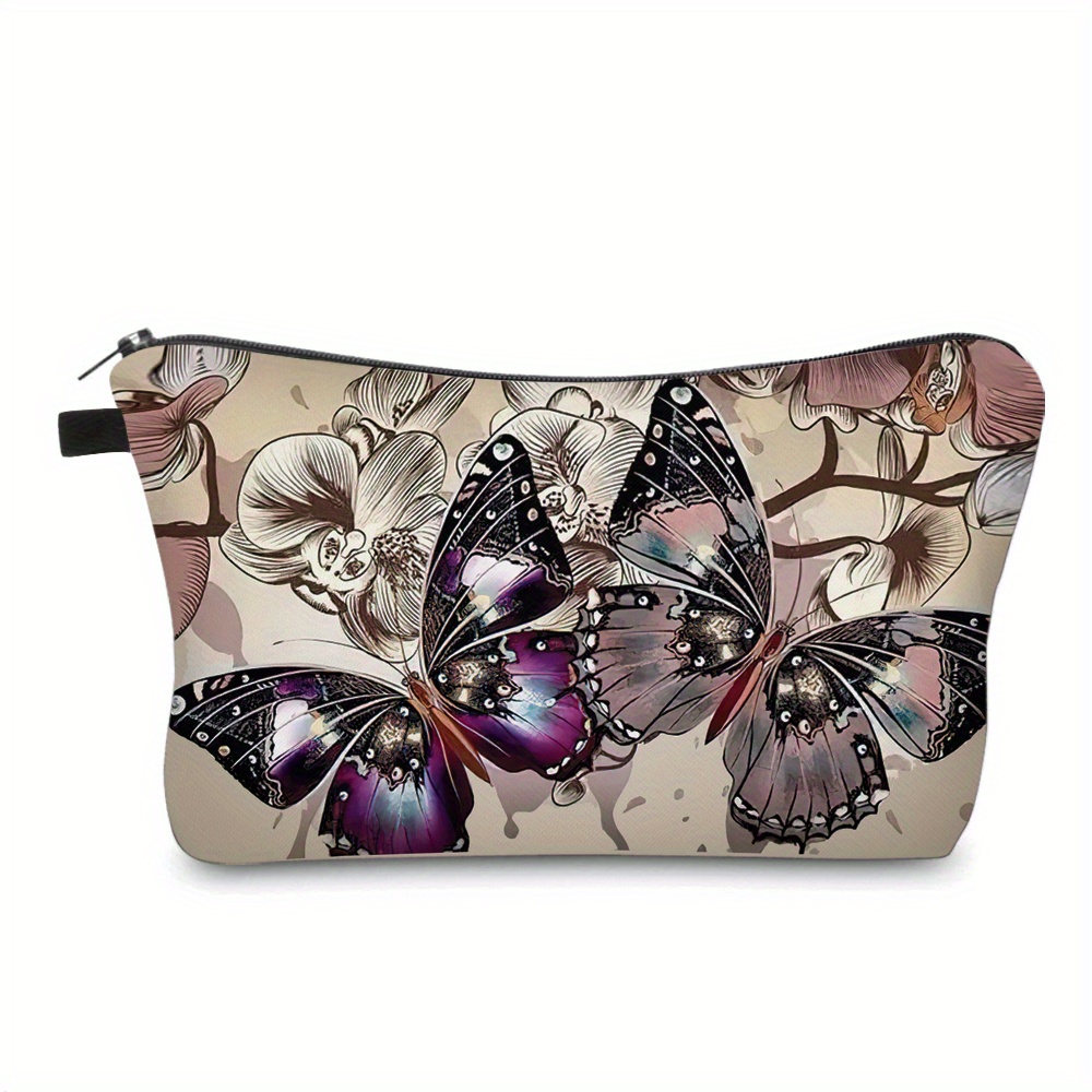 

3d Butterfly Pattern Makeup Bag, Waterproof Cute Portable Zipper Organizer For Cosmetics And Travel Essentials, Toiletry Bag