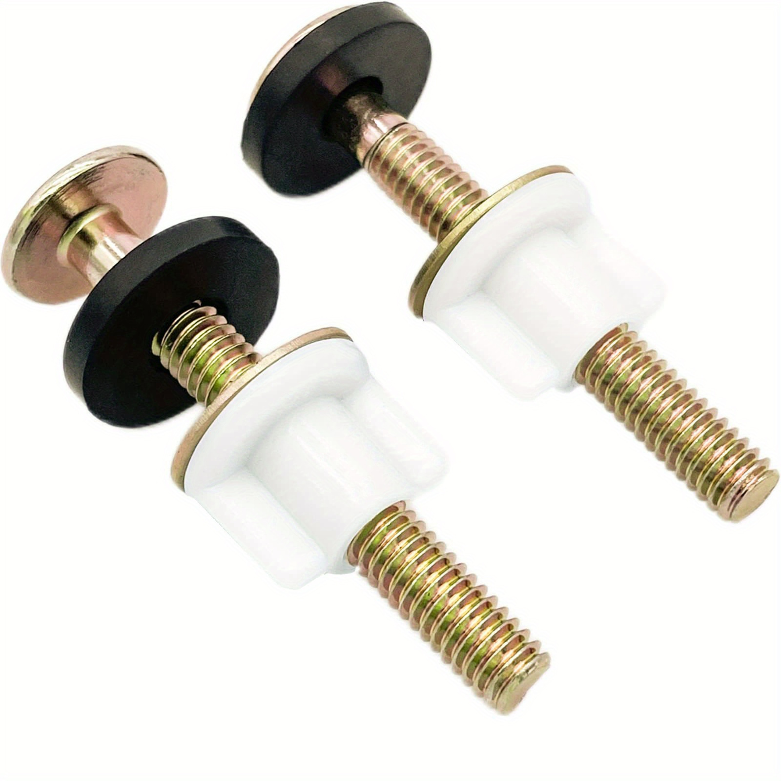 Image of 2pcs Universal Toilet Seat Set - Heavy Duty Hinge Bolts With White Plastic Nuts, Metal & Rubber Washers - Replacement Parts For Toilet Seat Hinge