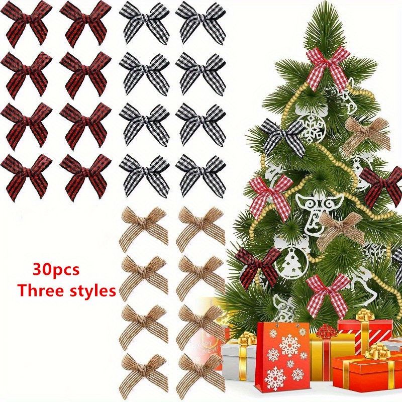 10 Red and Black Gingham Christmas Tree Bows Farmhouse 