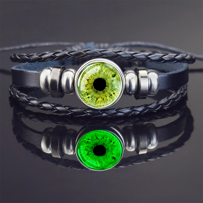 TEMU 1pc Luminous Evil Eye Bracelet For Men Women, Blue Green Glass Dome Multilayer Weave Leather Charm Bracelet, Glow In The Dark Jewelry Adjustable