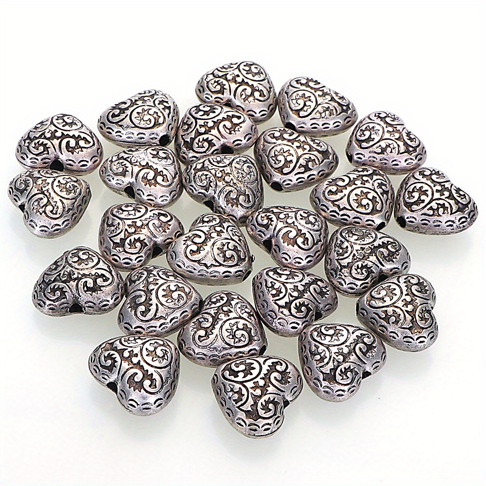 50pcs 13x15mm Fluted Corrugated At Silvery Plated Heart Spacers Charms Beads For Necklace Bracelets Handmade Jewelry Making