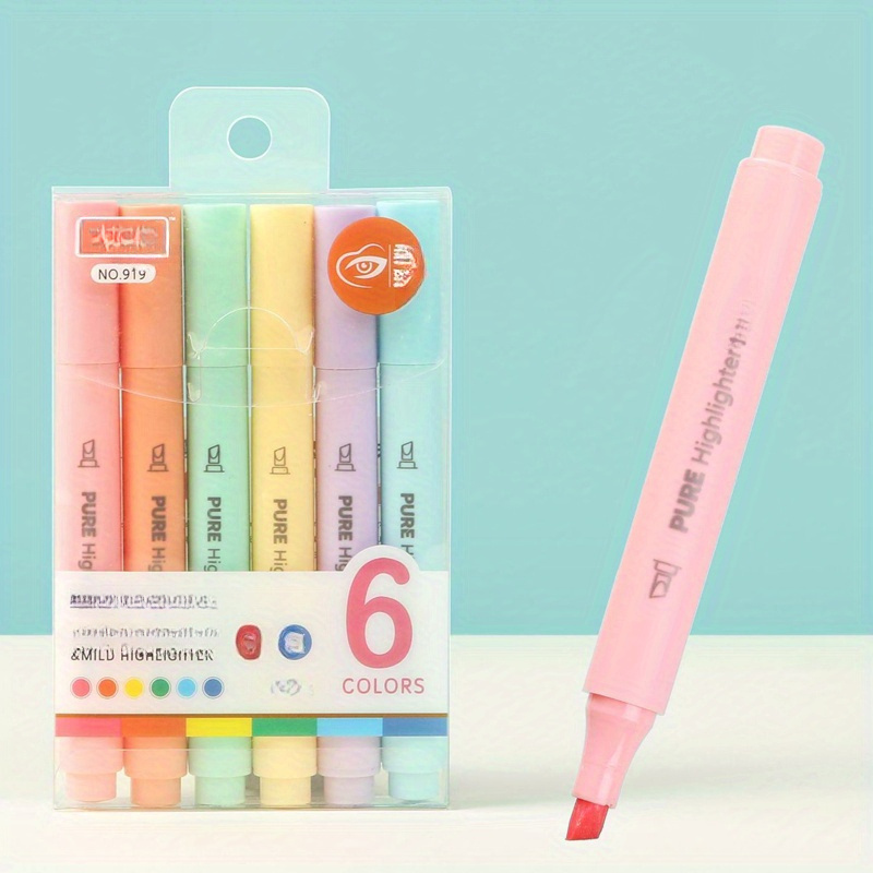 

6pcs/set Pastel Color Macaron Highlighter Pen Marker Pens Fluorescent Pen Drawing Highlighters Cute Stationery School Supplies