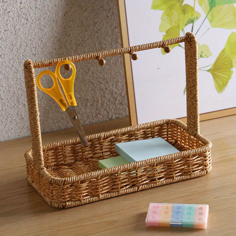 Porte-couverts De Cuisine Rotin Boîte Rangement Panier Tissé Table  Décoratif