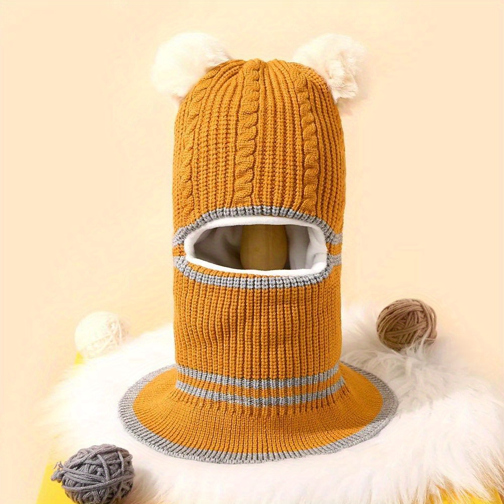 Pom Pom Monkey Cap For Baby Boy 1pc Kids In Knit Pom Pom Balaclava