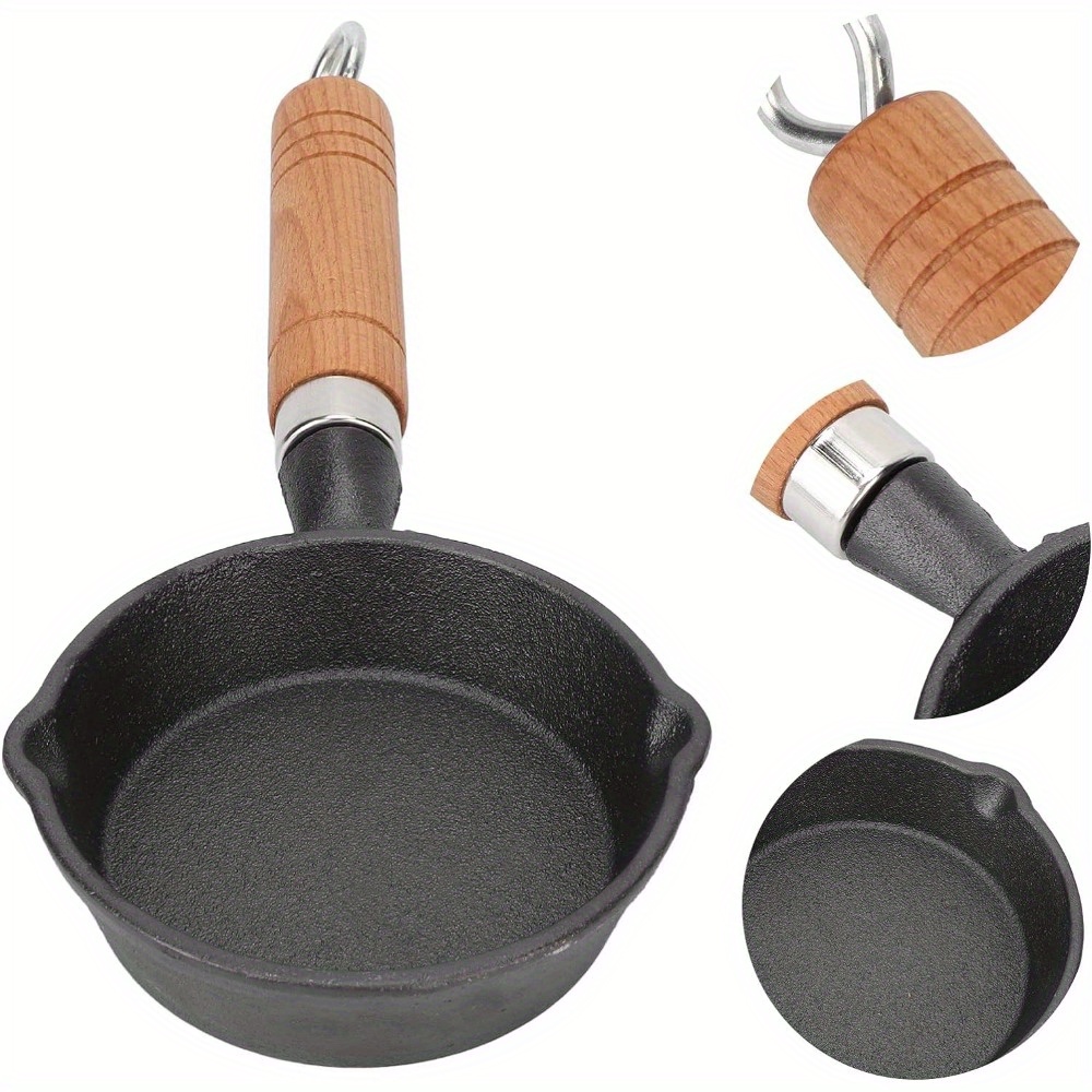 Mini Cast Iron Skillet, Frying Pan With Drip Spouts And Wooden Handle, Single  Egg Frying Pan, Round Mini Frying Pan For Cooking, Baking - Temu