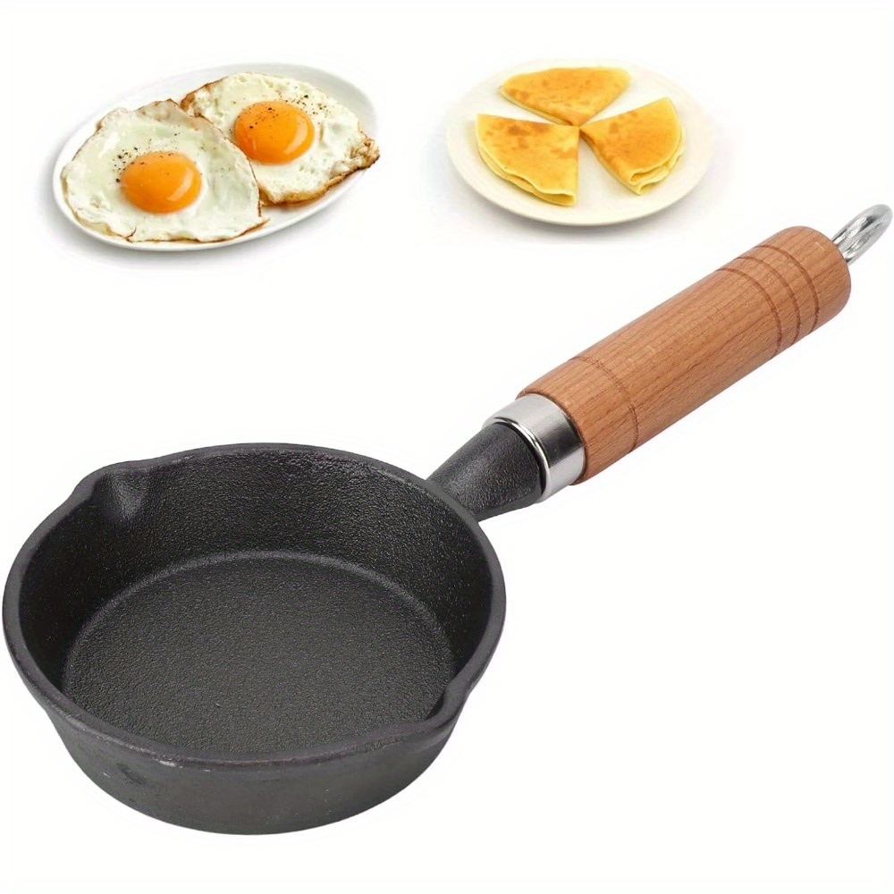 Iron Small Egg Pan, Cast Iron Skillet Frying Pan with Dual Drip-Spouts