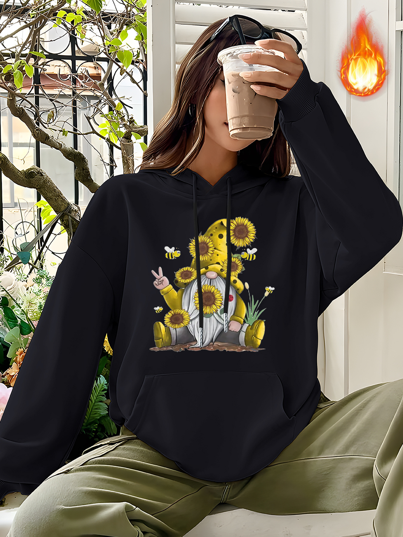 Hoodie with sunflower hot sale