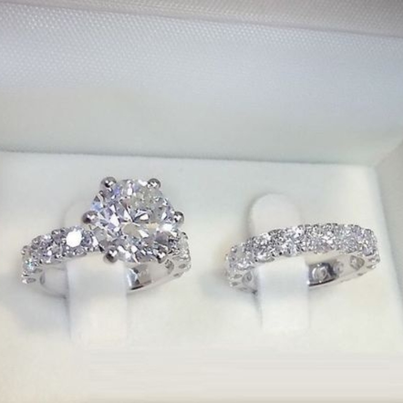 

2pcs Elegant Stacking Rings Paved Shining Zirconia Symbol Of Beauty And Nobility Engagement/ Wedding Ring Dupes Luxury Jewelry