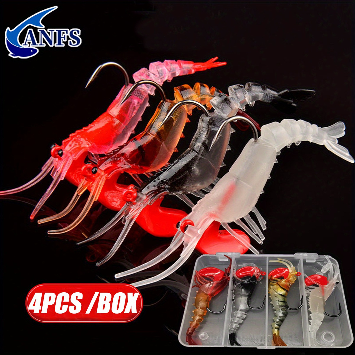 YuanYouTong Hard Plastic Fishing Lures, 4 Pcs Shrimp Lures Set with Sea  Fishing Hooks, Artificial Bait for Sea Bass, Pike, Trout, Perch and  Mackerel