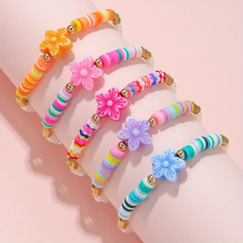 Candy Color Clay Beads String Bangle Polymer Clay Beads New - Temu