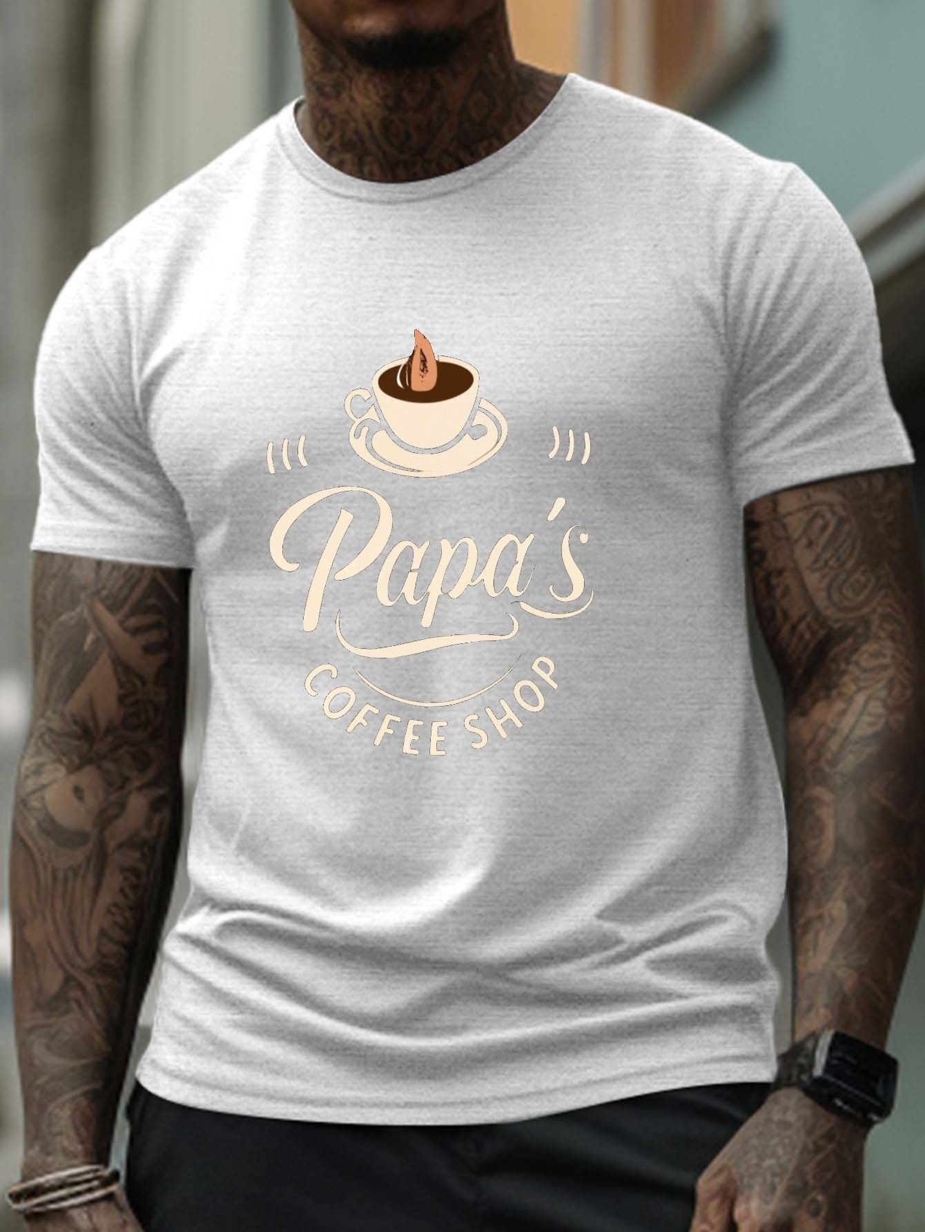 Plus Size Camisetas Moda Estampado Tienda Caf Papa Hombres Temu