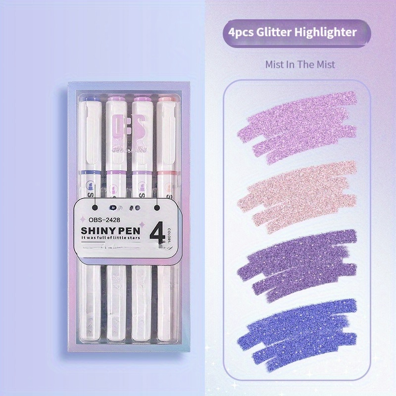 Metallic Glitter Highlighters 4 Colors Subtle Glitter Highlighter