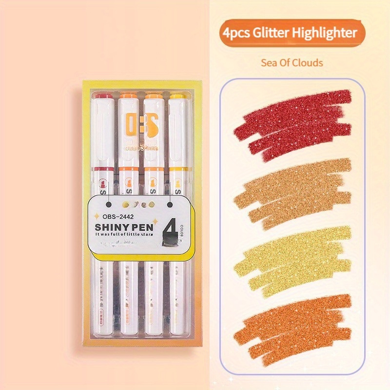4 Colors/box Fine Glitter Highlighter Pen Set Fluorescent Markers  Highlighters Pens Art Marker Japanese Cute Kawaii Stationery - AliExpress