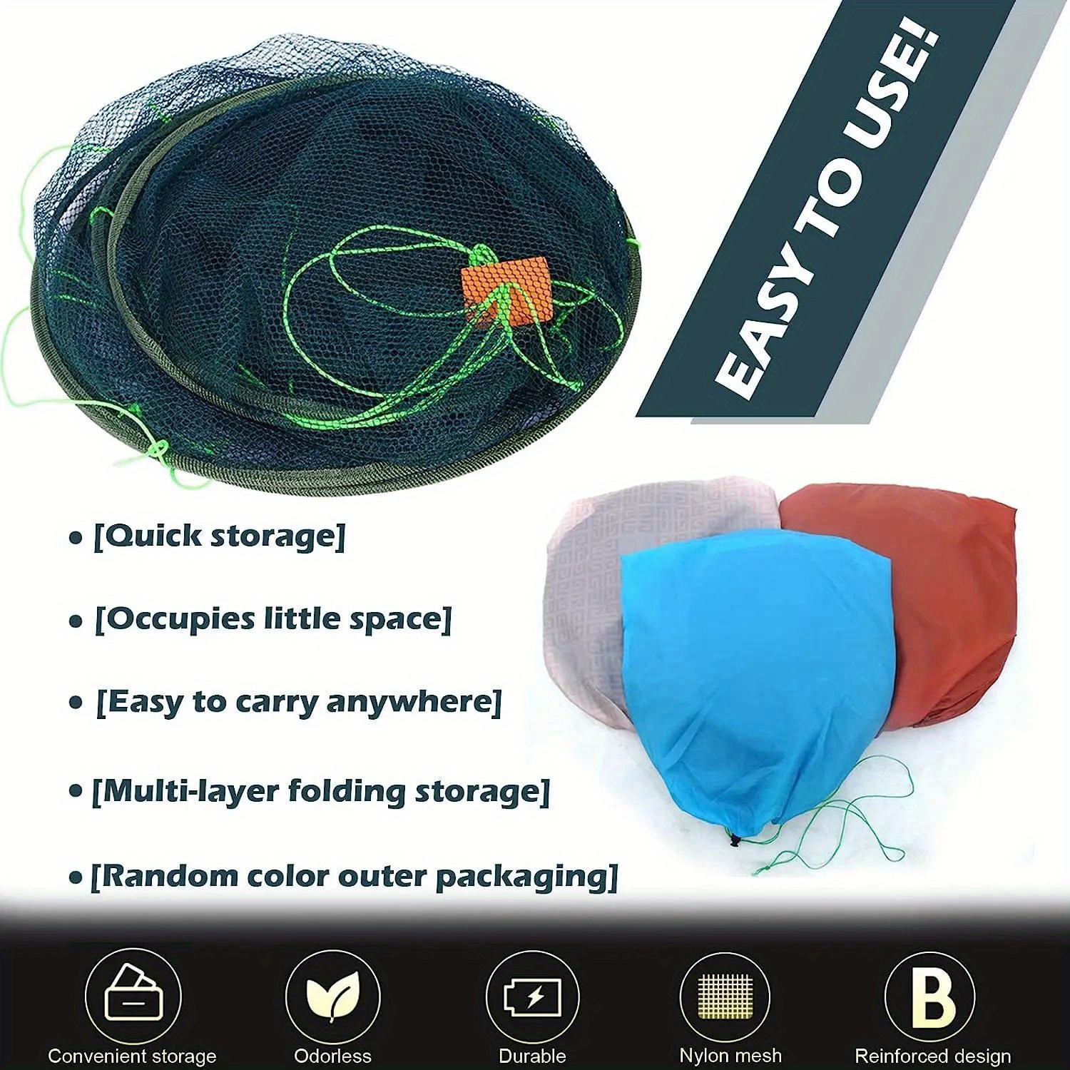 1pc Portable Folded Fishing Net, Fishing Cage With Rope, Hand Casting Mesh  Trap For Minnows, Lobster, Crawfish, Shrimp