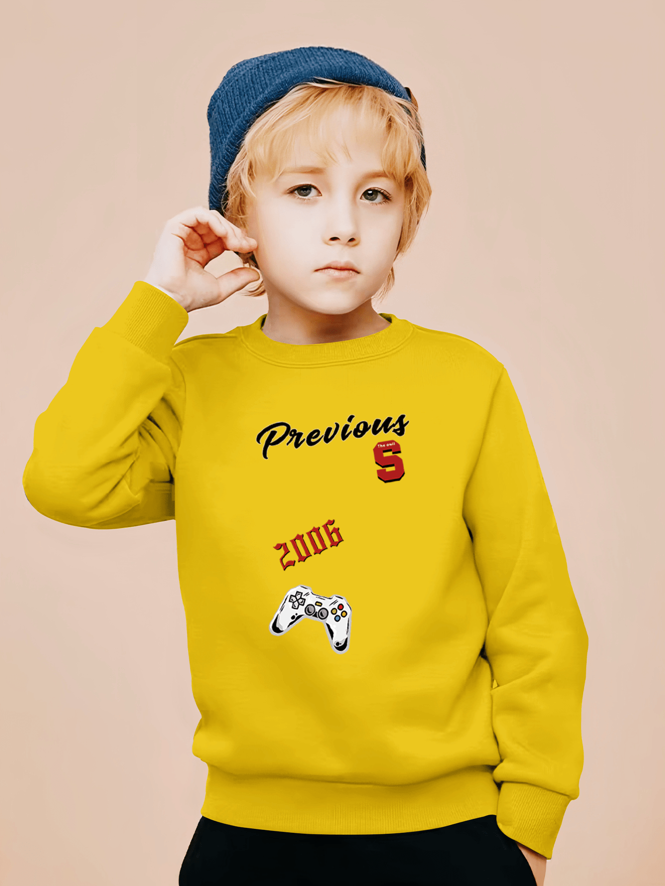 Crew Neck Yellow Sweatshirt For Kids Print Boys Casual Creative