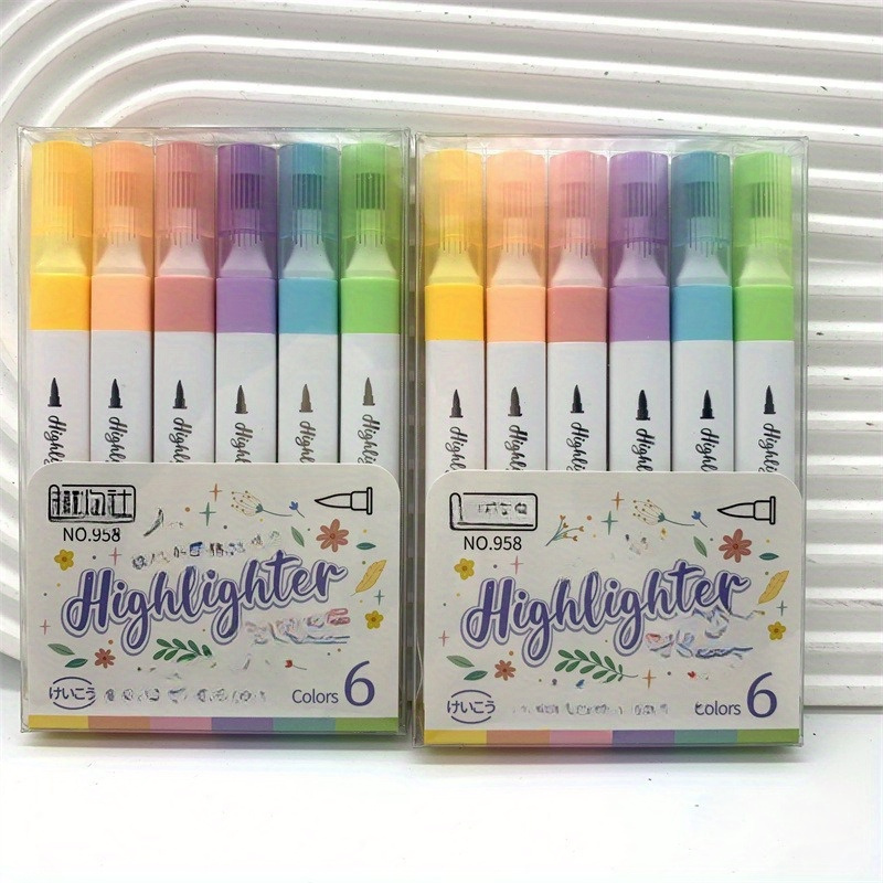 5 Colors/box Double Headed Highlighter Pen Set Fluorescent Markers  Highlighters Pens Art Marker Cute Kawaii Stationery