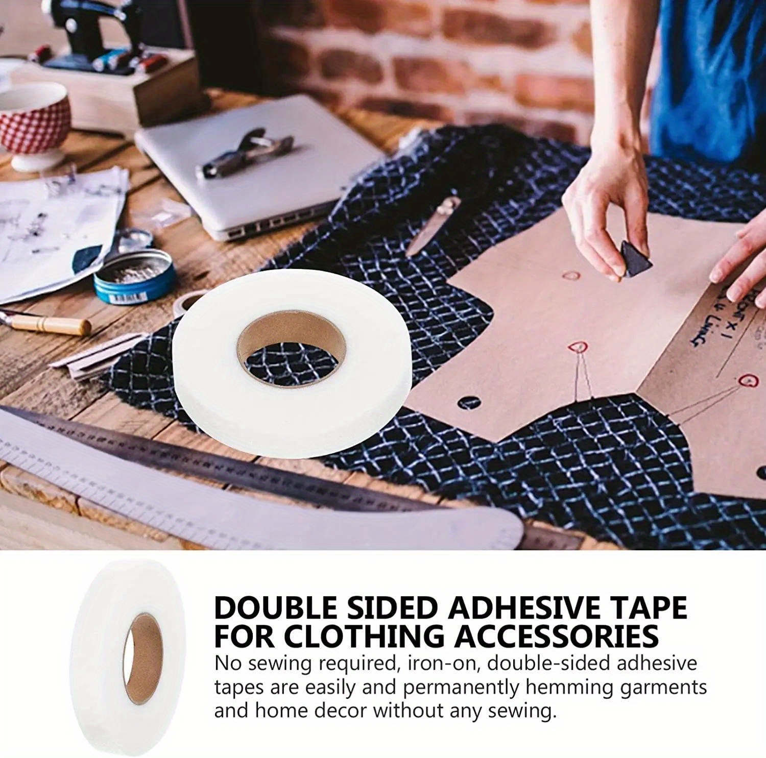 1 Roll - 60m White Double-Sided Non-Woven Interlining Adhesive Tape, Iron-On Hemming Tape for Pants & Clothes - Waterproof, Easy Edge Shortening & Repair Solution, Ideal for DIY Sewing Projects, Clothing Repair|DIY Fashion Accessory|Adhesive Hem Tape