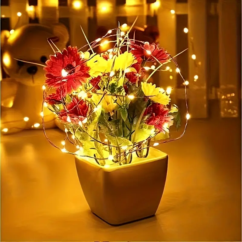 5 10pcs 78 74in copper wire led string lights mini fairy lights battery powered decorative curtain novelty lights twinkling star lights diy decorative gifts flowers holidays christmas weddings gardens details 0