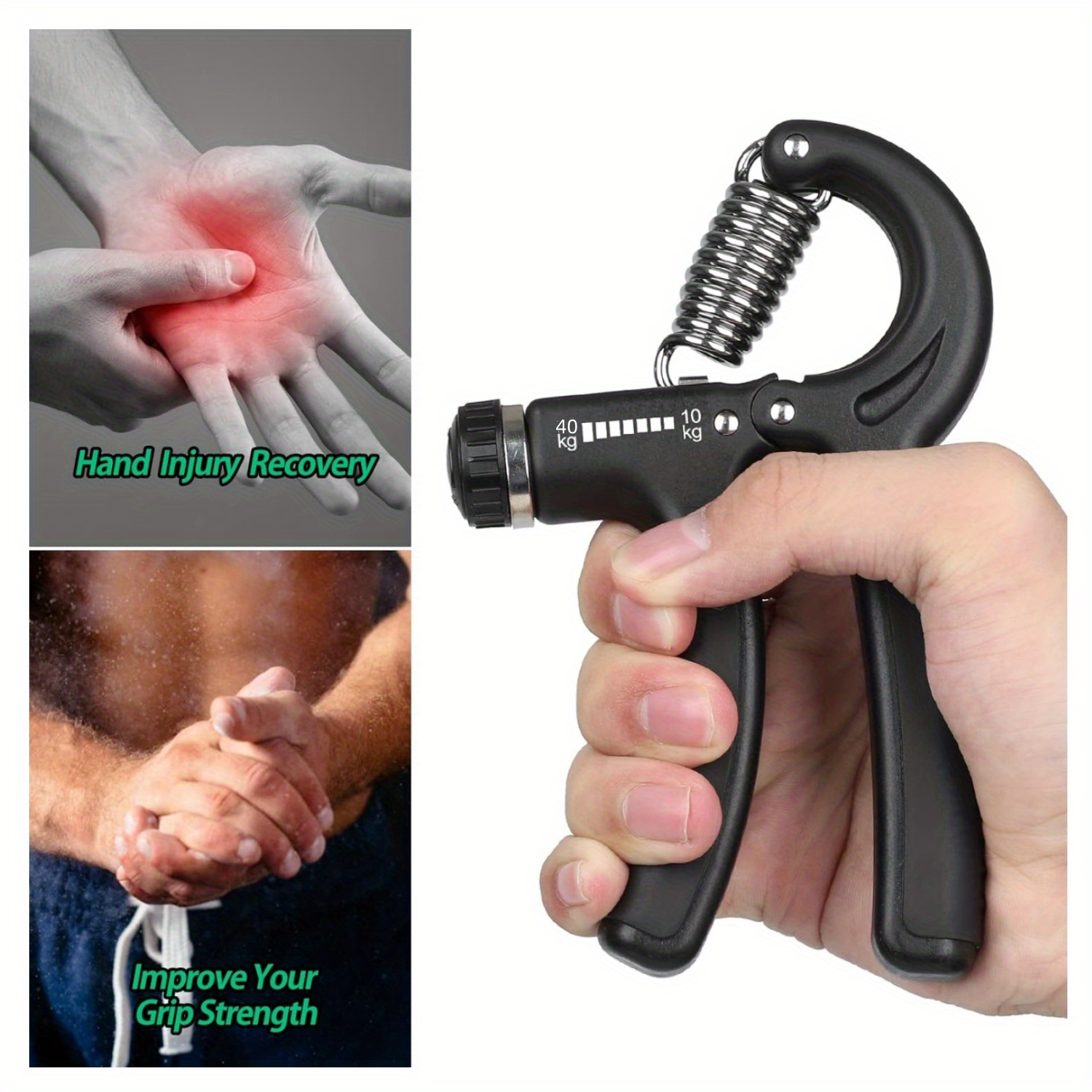 Adjustable Black/Gray Hand Grip (10kg - 40kg) Finger Excerciser, Hand  Gripper