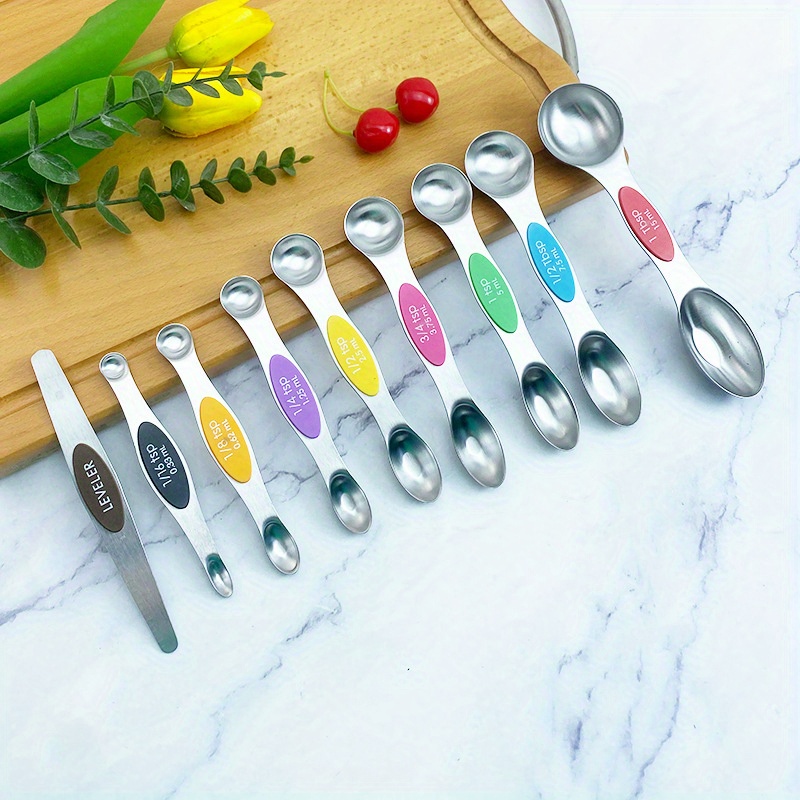 Magnetic Stainless Steel Measuring Spoon Set With Silicone Handle -  Accurate And Durable Kitchen Tool - Temu