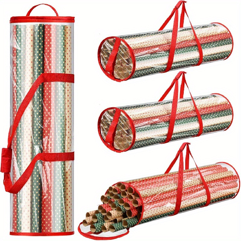 CLEAR GIFT WRAP STORAGE BAG ORGANISER CHRISTMAS CYLINDER STORAGE WRAPPING  PAPER