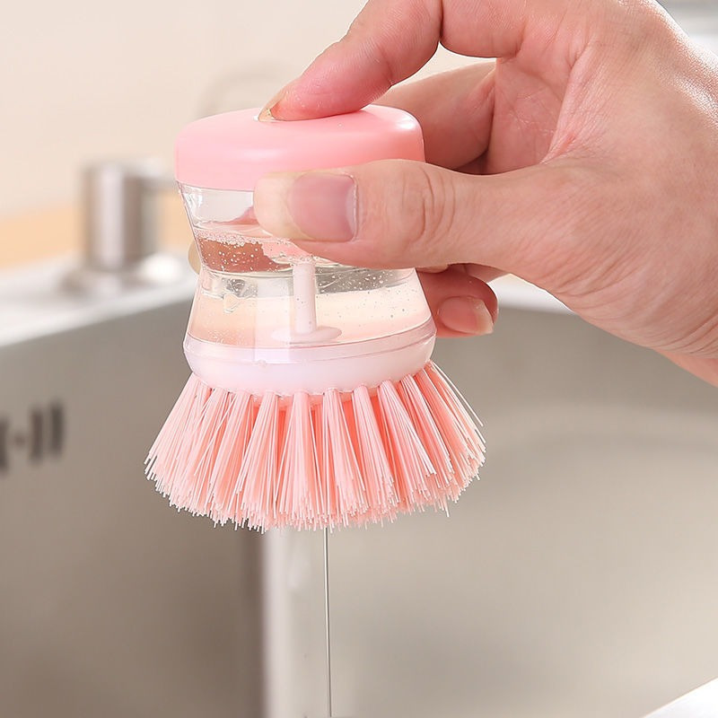 3pcs Pink/blue/purple Liquid Dispensing Brush, Dishwashing Scrubber With  Pressing Handle