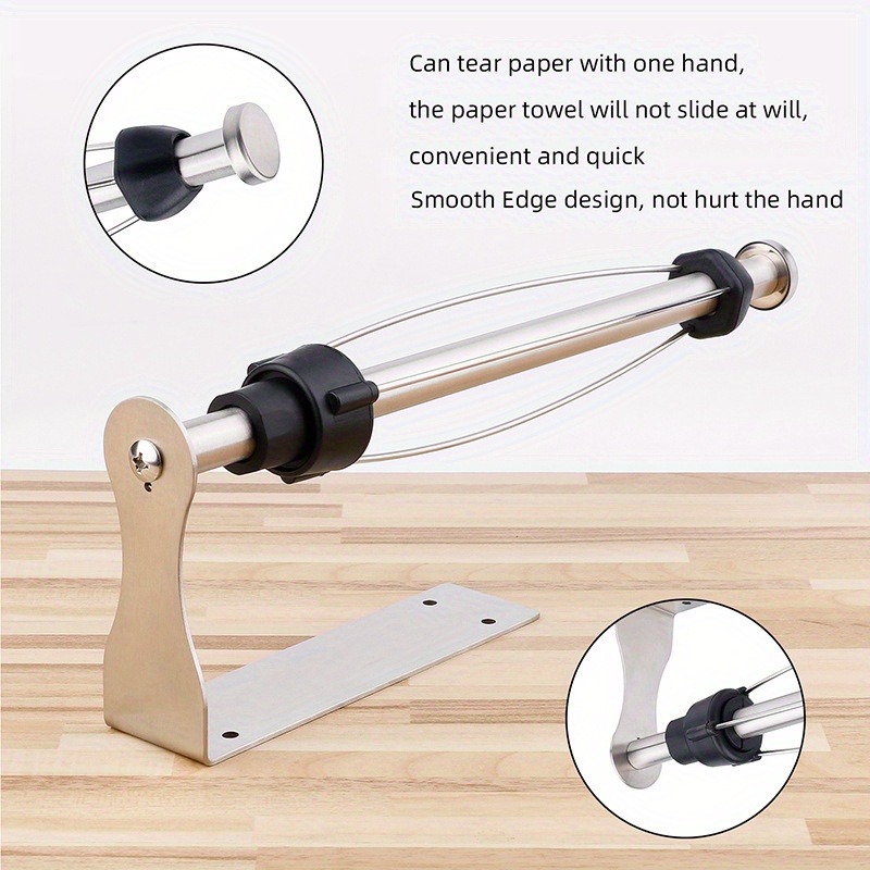 Under Cabinet Paper Towel Holder, One Hand Operation Wall Mounted Paper  Towel Holder with Damping Effect, Self-Adhesive or Drilled Paper Roll Holder  for Kitchen, Bathroom, RV (2 Towel Hooks Included) 