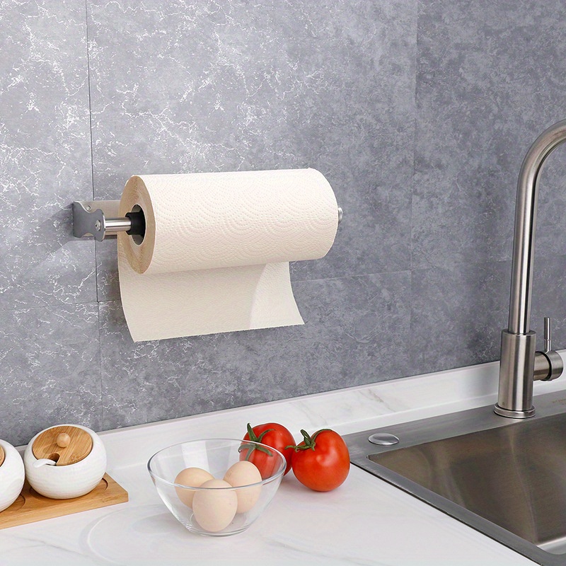 Under Cabinet Paper Towel Holder - Self Adhesive or Drilling, SUS304  Stainless Steel Wall Mount Silver Towel Paper Holder for Kitchen, Pantry,  Sink
