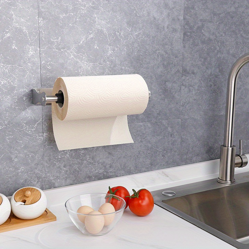  Under Cabinet Paper Towel Holder - Self Adhesive or Drilling,  SUS304 Stainless Steel Wall Mount Silver Towel Paper Holder for Kitchen,  Pantry, Sink