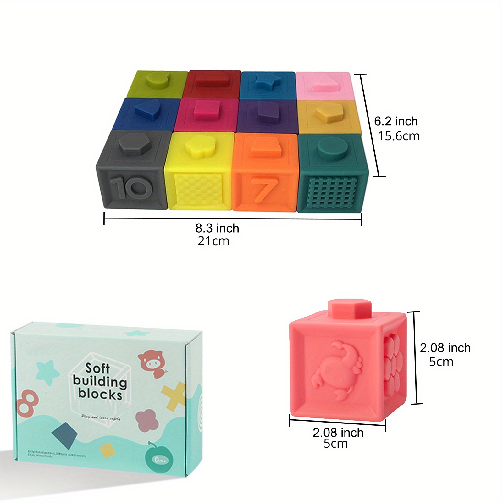 Squeezable Textured Stacking Blocks - 9 Pieces