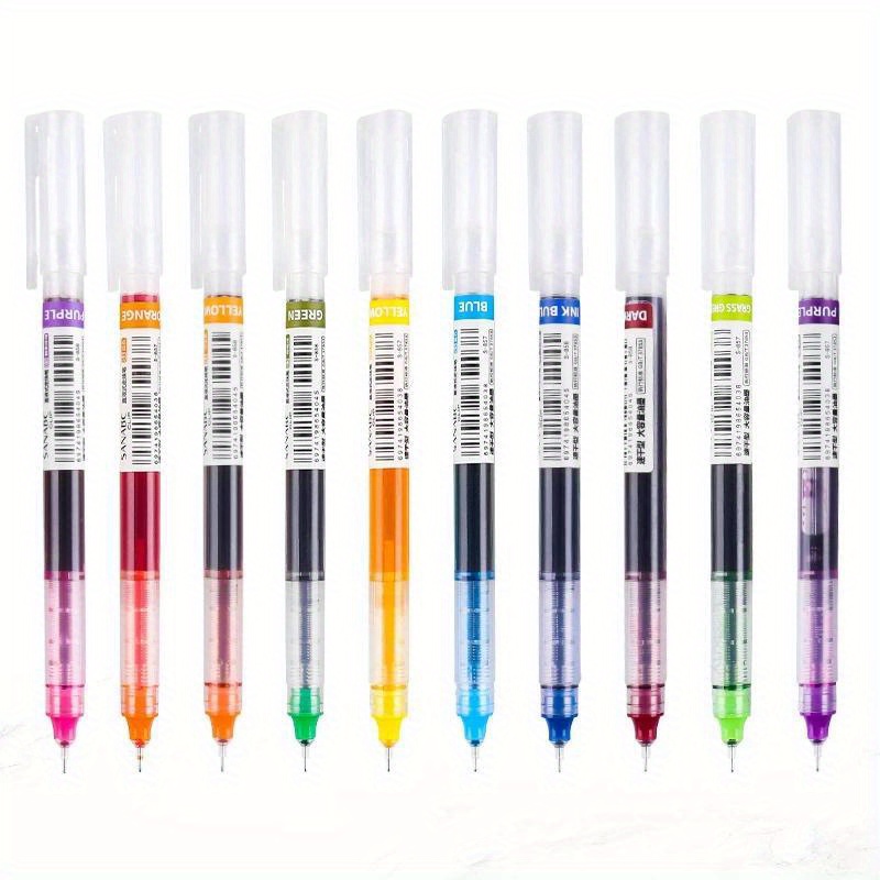 

10 Colors/set Straight Liquid Gel Pen Quick-drying Large-capacity Colorful Gel Pens 0.5mm Rollerball Pens School Office Stationery
