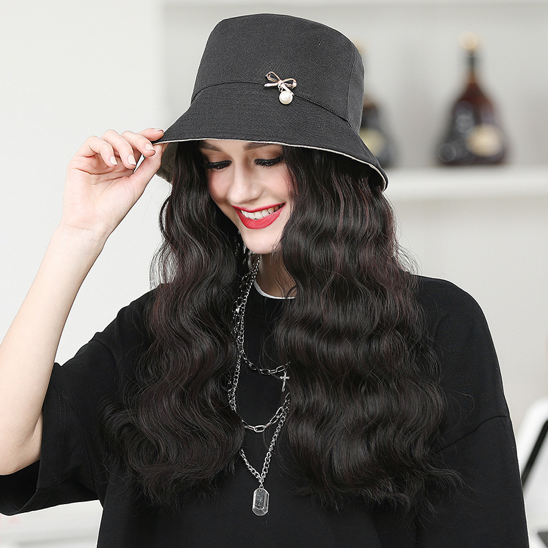 Women's Bucket Hat Wig Bucket Hats Long Straight Synthetic - Temu