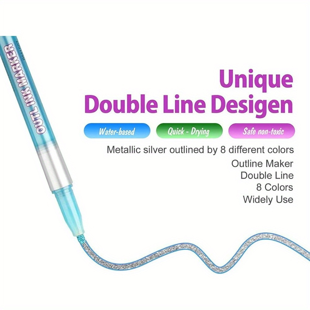 8 Colors Outline Markers Pens 8 Colors Double Line Markers - Temu